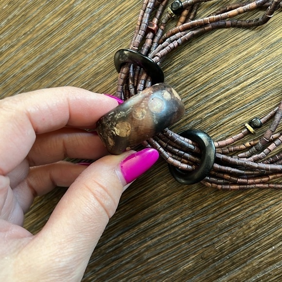Handmade multistrand polished Wood necklace 16” - Picture 8 of 10
